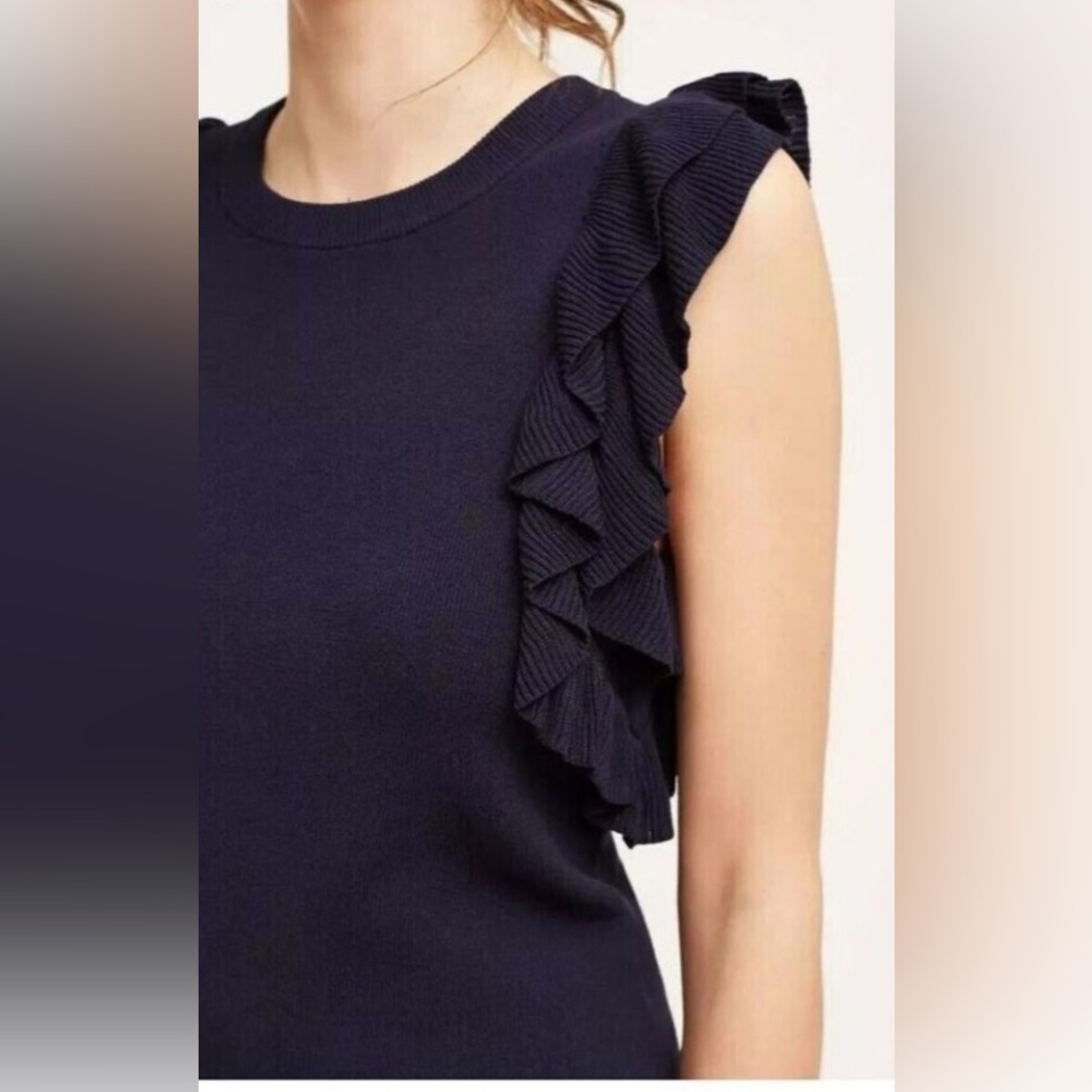 Anthropologie Navy Knitted & Knotted
Ruffle Sleeve Sweater Size S - Picture 5 of 14